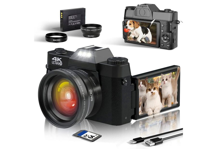 Fine Life Pro Digitalkamera 4K, Fotokamera mit 180° Flip 3.0" Bildschirm Kompaktkamera (48 MP, Kompaktkamera mit 64GB TF-Karte, WiFi-Funktionalität) von Fine Life Pro