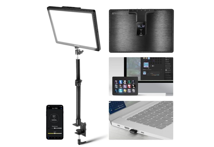 Neewer Videoleuchte GL1 PRO 15,5" LED Streaming Key Light, mit Tischklemme, App Steuerung, kompatibel mit Elgato Stream Deck, Panel Videolicht für Gaming Zoom von Neewer