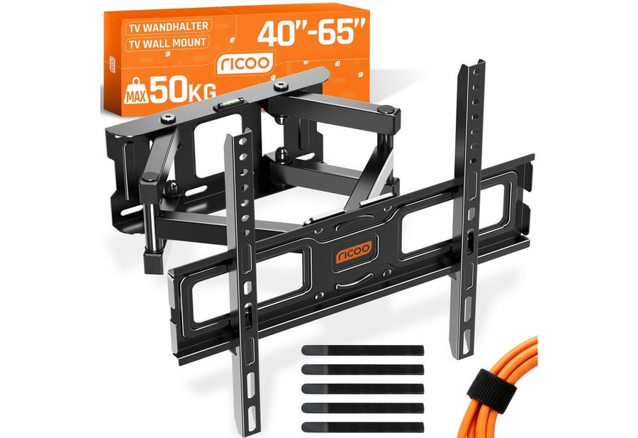 RICOO TV-Wandhalterung TV Wandhalterung 43 47 50 55 60 65 Zoll max 50 Kg schwenkbar S5244, (bis 65 Zoll, VESA 200x200 bis 400x400, 1-tlg., vollbeweglich ausziehbar neigbar ausziehbar 31" bis 65" Halterung, bis 12° Neigung, bis zu 120° Schwenkung Fernseher Halter universal) von RICOO