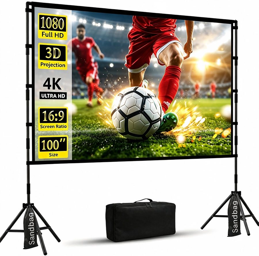 BlingBin Beamer Leinwand 100/120" 16:9 HD 4K/8K Projektionsleinwand mit Stativ Stativleinwand (160 Grad Betrachtungswinkel, Tragbare Doppelseitige Leinwand) von BlingBin