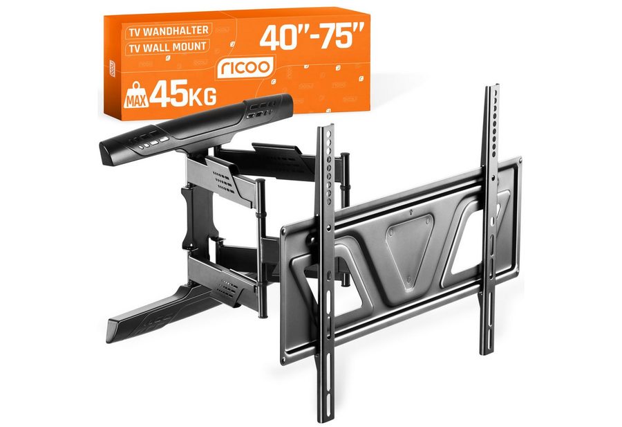 RICOO TV-Wandhalterung TV Wandhalterung Schwenkbar & Neigbar S9564, (bis 80 Zoll, VESA 300x200 bis 600x400, 1-tlg., 45Kg Aufnahme, 37" bis 80" (94-203 cm) Bildschirm Diagonale, bis +15°/-7 Neigung, bis 120° Schwenkung +/-3° Drehung Monitor Halter) von RICOO