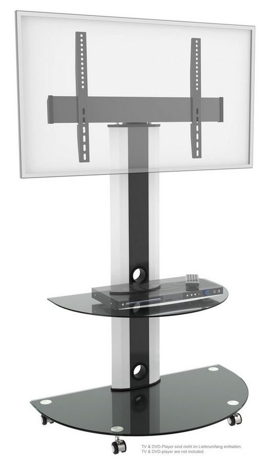 RICOO TV-Ständer Mobiler TV-Ständer modern und schwenkbar mit Glas-Ablagen FS0502, (bis 55 Zoll, bis VESA 600x400, 1-tlg., 30 kg Belastbarkeit, für 30 Zoll bis 55 Zoll Bildschirm-Diagonale, TV Standfuß mit Rollen Fernseher Stativ rollbar schwenkbar drehbar) von RICOO