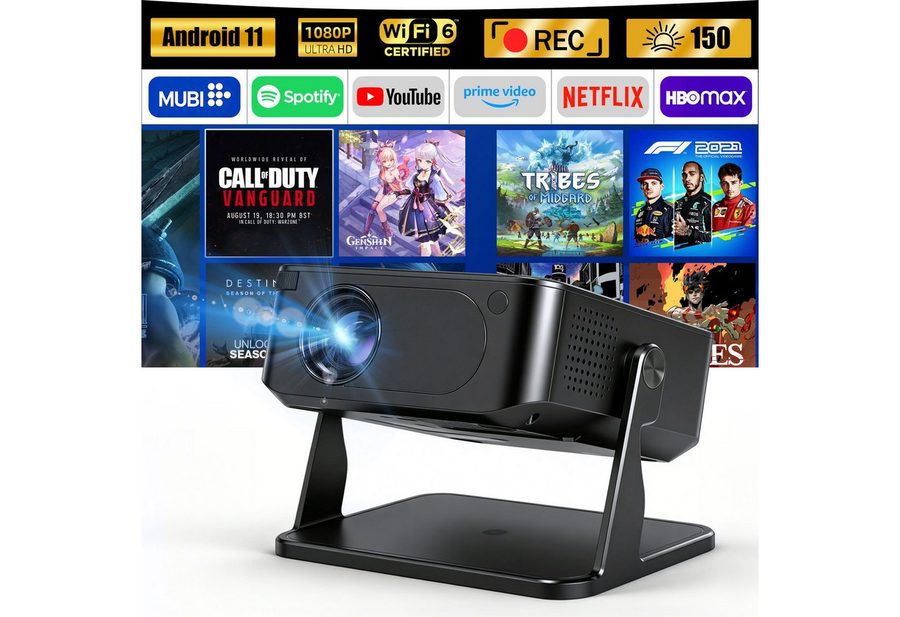OYLCDI Android Beamer WiFi6 & BT 5.0 Portabler Projektor Mini Beamer LCD-Beamer (1280x720dpi px, interner Lautsprecher, Android 11.0 mit über 7.000 Apps) von OYLCDI