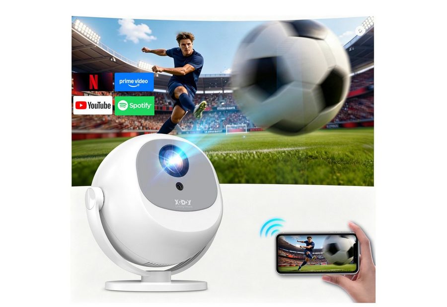 XGODY Gimbal A2 LCD Projektor LED beamer Full HD 1080P Unterstützt 4K Mini-Beamer (300 lm, 10000:1, 3840 x 2160 px, Bluetooth & WiFi 6, elektrischer Fokus, Projektionsgröße 35-130 Zoll) von XGODY