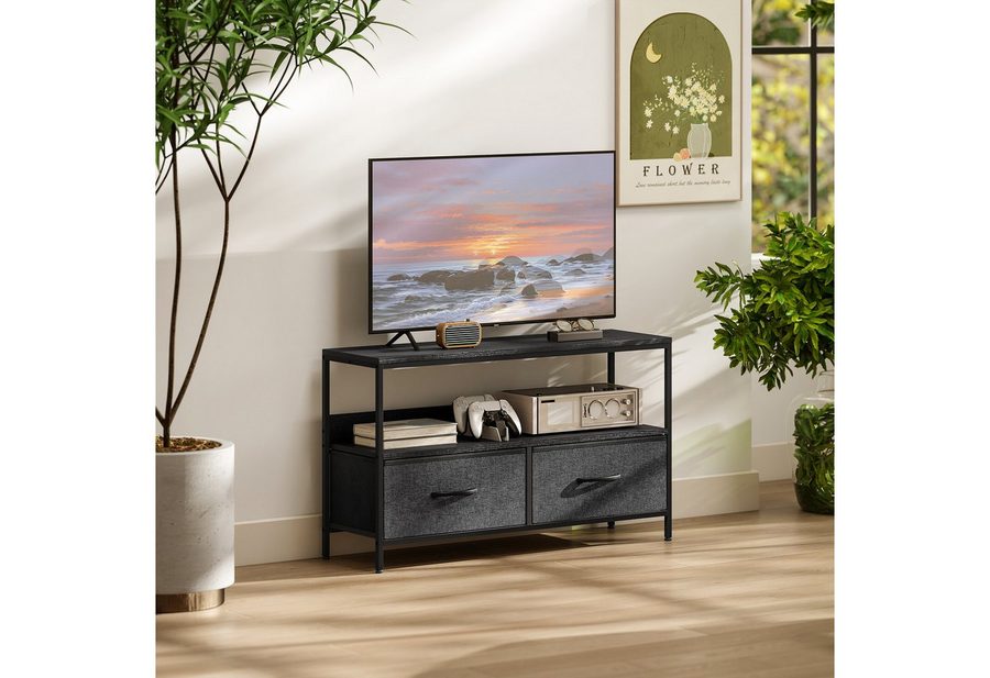 HOMCOM TV-Board Fernsehtisch für Fernseher bis 47 Zoll, TV Board mit Stahlrahmen (TV Schrank, 1 St., Lowboard), für Wohnzimmer, Schwarz+Dunkelgrau, 98 x 29 x 56 cm von HOMCOM