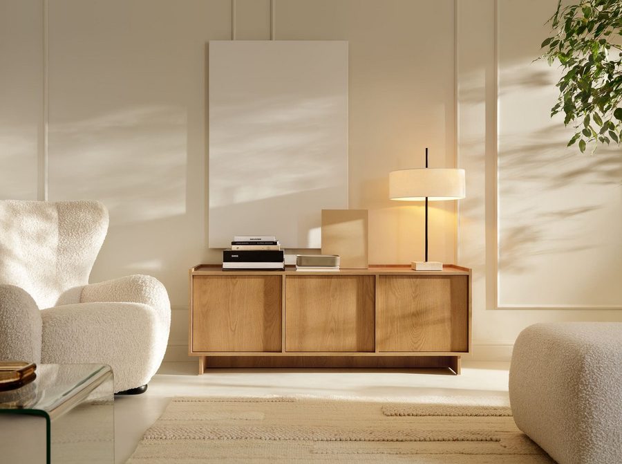MOEBLO TV-Board LILIE RTV 147 (Lowboard in Eiche Caramel - modernes TV Möbel, Fernsehtisch, TV Bank & Fernseher Tisch im minimalistischen Design mit Push-to-Open, viel Stauraum und eleganter Holzoptik für stilvolle Wohnzimmer), (BxHxT): 147 x 82 x 39 cm von MOEBLO