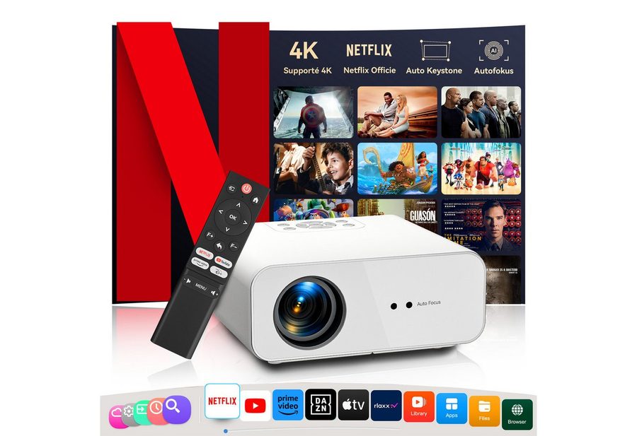 ZOOMCAT ZOOMCAT C12 Beamer 4K Mit Netflix Zertifizierung Beamer (28000 lm, 28000 : 1, 3840x2160 px, Auto Fokus, Auto Trapezkorrektur, Auto Hindernisvermeidung) von ZOOMCAT