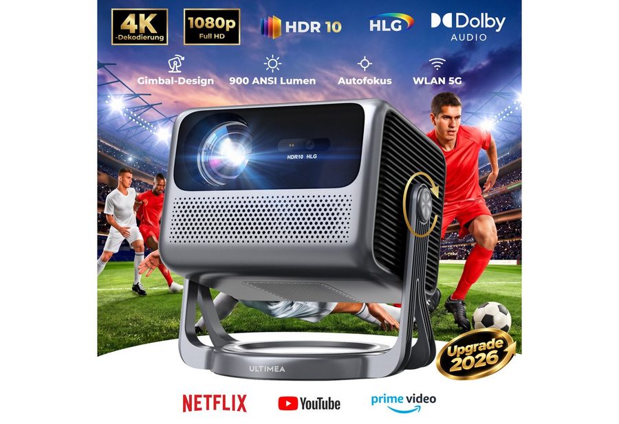 Ultimea Nova C40 Beamer mit 4K Dekodierung und Google TV Beamer (1500:1, 1920 x 1080 px, Dolby Audio, 900 ANSI, HDR10&HLG, mit 90° Gimbal Stand-freiem Design) von Ultimea