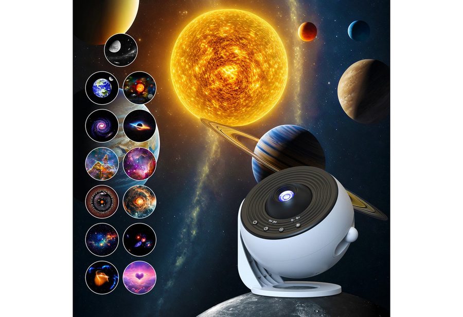POPOLIC Sternenhimmel Projektor, Home Planetarium Projektor Lampe Portabler Projektor (für Schlafzimmer Kinder Erwachsene mit 13 Planeten Discs) von POPOLIC