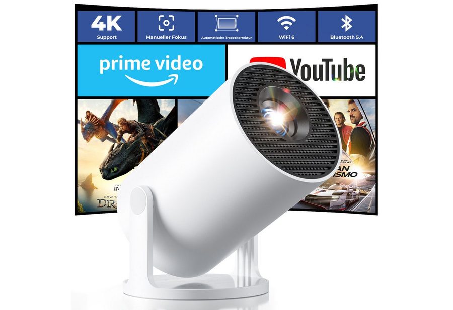 Einyoumily Mini Beamer Unterstützt 4K, Integrierte APP Android 14 Heimkino Beamer (20000 lm, 10000:1, 3840x2160 px) von Einyoumily