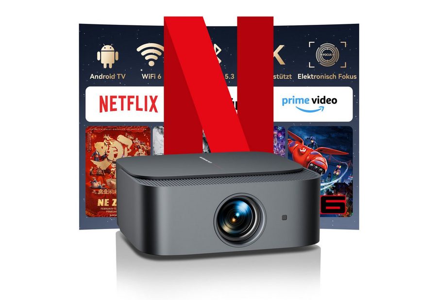 ZOOMCAT ZOOMCAT E1 Beamer 4K Mit Netflix Zertifizierung Beamer (25000 lm, 25000 : 1, 3840x2160, 1920x1080 px, Elektrische Fokussierung, 4D 4P elektronische Trapezkorrektur) von ZOOMCAT