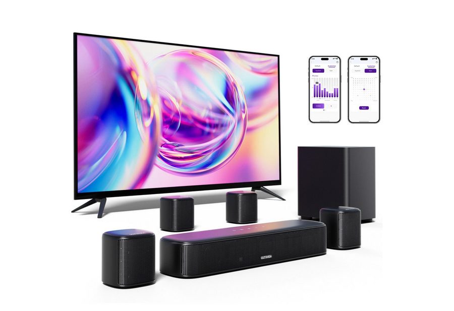 Ultimea Aura A40 7.1 Soundsystem 7.1-Kanal Virtual Surround Soundbar (Bluetooth 5.3, 330 W, Soundbar für TV Geräte mit App Steuerung) von Ultimea