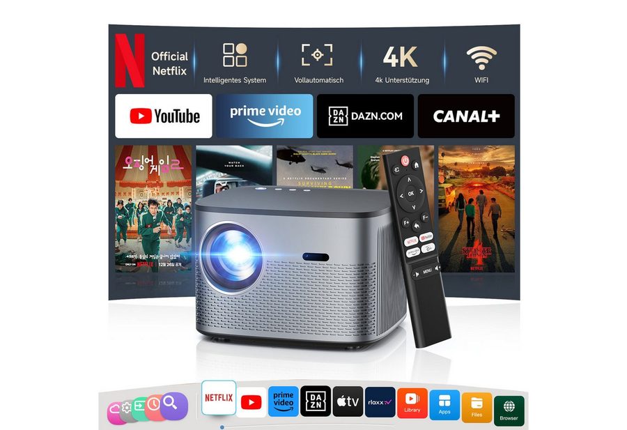 ZOOMCAT ZOOMCAT C26 Beamer 4K Mit Netflix Zertifizierung Beamer (35000 lm, 35000 : 1, 3840x2160 px, Auto Fokus, Auto Trapezkorrektur, Auto Hindernisvermeidung) von ZOOMCAT