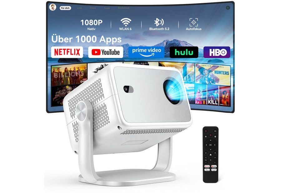 OSCAL Huidun 2026 Native 1080P Beamer 4K, Autofokus & Sprachsteuerung Beamer (30000 lm, 1500:1, 1920 x 1080 px, 30000 lm, < 34db, Android 13, 3840x2160 px, Full HD) von OSCAL