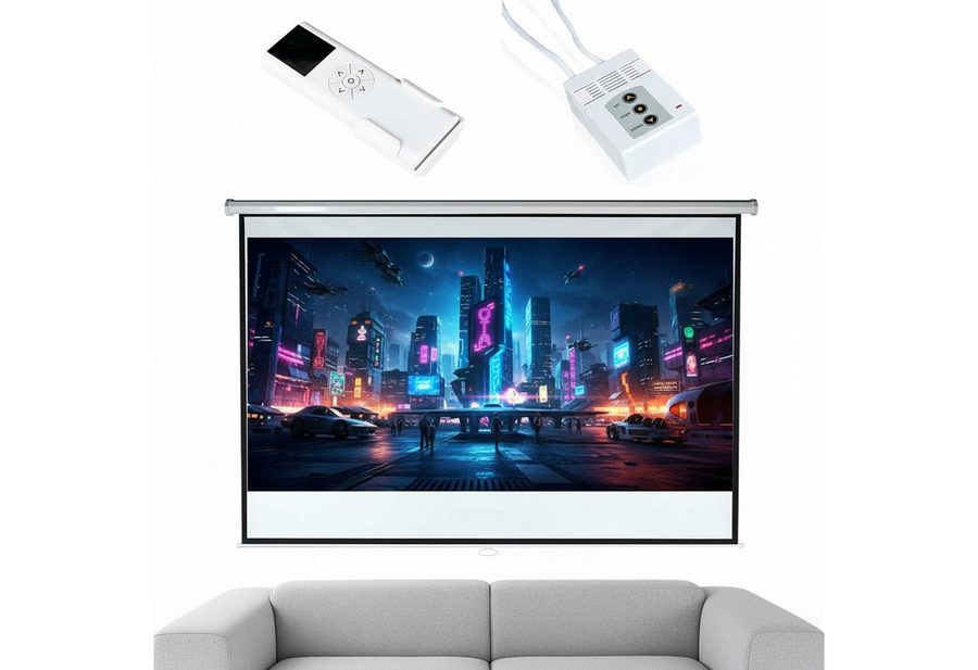 Mucola 203x203cm MOTOR LEINWAND BEAMER FFB HEIMKINO BEAMERLEINWAND 120 Motorleinwand (Schweres 3-Schicht Gewebetuch ca.500 g/m) von Mucola