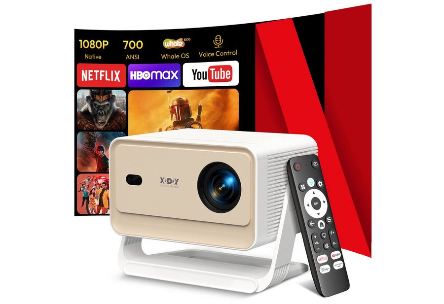 XGODY N6 Pro Smart Beamer 4K Heimkino, Kompatibel mit Netflix Autofokus Mini Beamer (700 lm, 3840 x 2160 px (700 ANSI) px, projektor 4k smart wifi mit Auto Trapezkorrektur, Bluetooth 5.4) von XGODY