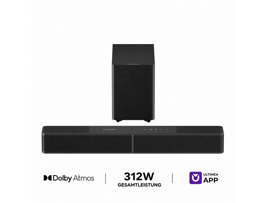 Ultimea Heimkinosystem Poseidon M70 Soundbar 3.1.2(Dolby Atmos, Rear & Sub, Surround Sound) (312 W, HDMI eARC, heimkino soundsystem, 5,25'' Wireless-Subwoofer, 2 Up-Firing-Treiber, App, Bluetooth® 6.0) von Ultimea