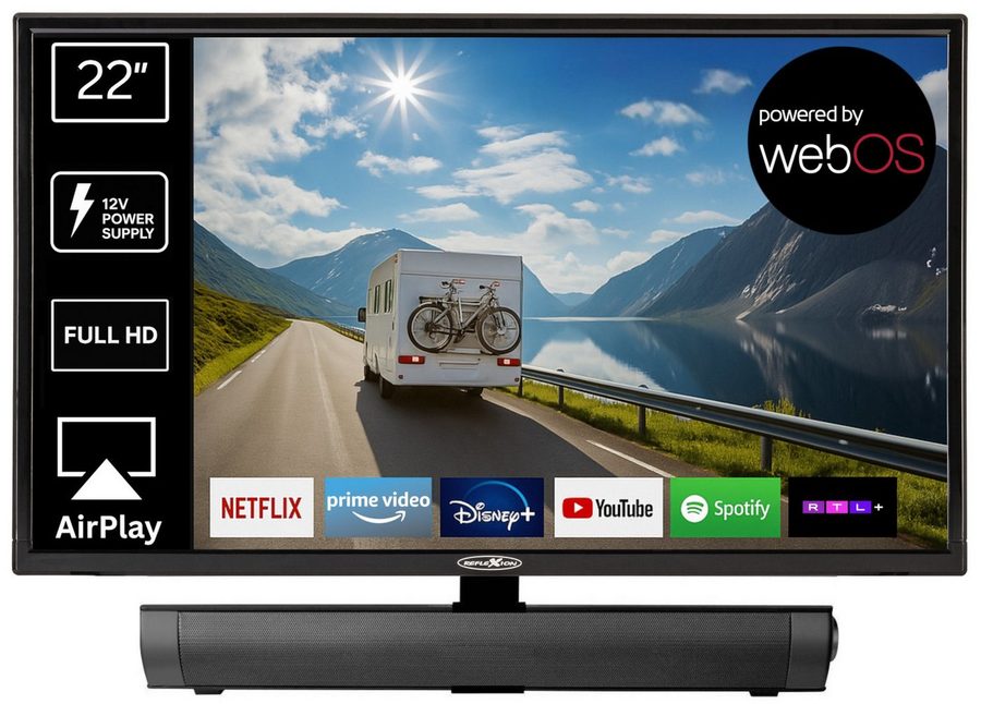 Reflexion LED22IBT LED-Fernseher (55,00 cm/22 Zoll, Full HD, powered by webOS Hub (LG), Smart-TV, DC IN 12 Volt, Netzteil 230 Volt, DVB-T2HD/S2/C, Bluetooth, WLAN) von REFLEXION
