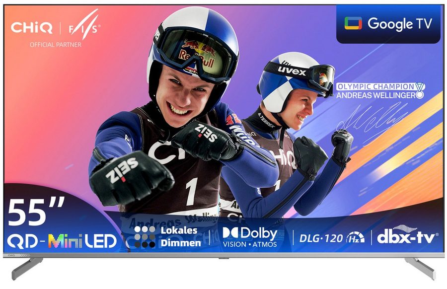 CHiQ M55QN9G Mini-LED-Fernseher (139 cm/55 Zoll, 4K Ultra HD, Google TV, DLG 120Hz, 95% DCI-P3-Farbgenauigkeit, Dolby Vision, Google Assistant) von CHIQ