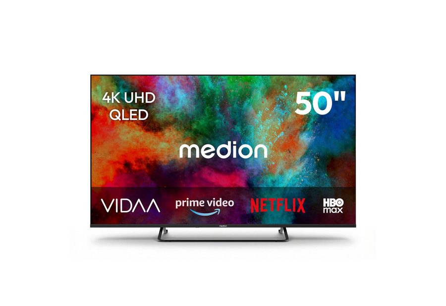 Medion® MD850602 QLED-Fernseher (125.7 cm/50 Zoll, 4K Ultra HD, Smart-TV, Dolby Vision, Dolby Atmos, Netflix, HBO Max, Prime Video, Disney+, WOW) von Medion®