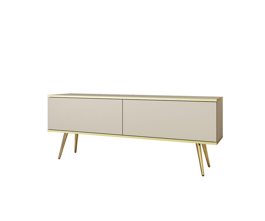 MOEBLO TV-Board DAYN NEW (Lowboard Fernsehtisch TV Bank TV Tisch Fernseher Tisch TV Möbel, goldene/schwarze Metallbeine), 135/175x30x32 von MOEBLO