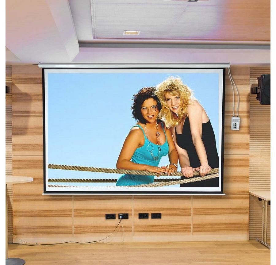 Feel2Home Beamerleinwand mit leisem Motor 300x229 cm, 2 Fernbedienungen, HDTV Motorleinwand (Motor ist sehr leise) von Feel2Home