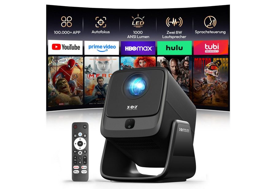 XGODY Beamer 4K Heimkino 1000 ANSI, kompatibel mit Netflix (Autofokus) UHD-Beamer (1000 lm, 15000:1, 3840 x2160(1000 ANSI) px, 150-Zoll-Display beamer mit leinwand, beamer deckenhalterung) von XGODY