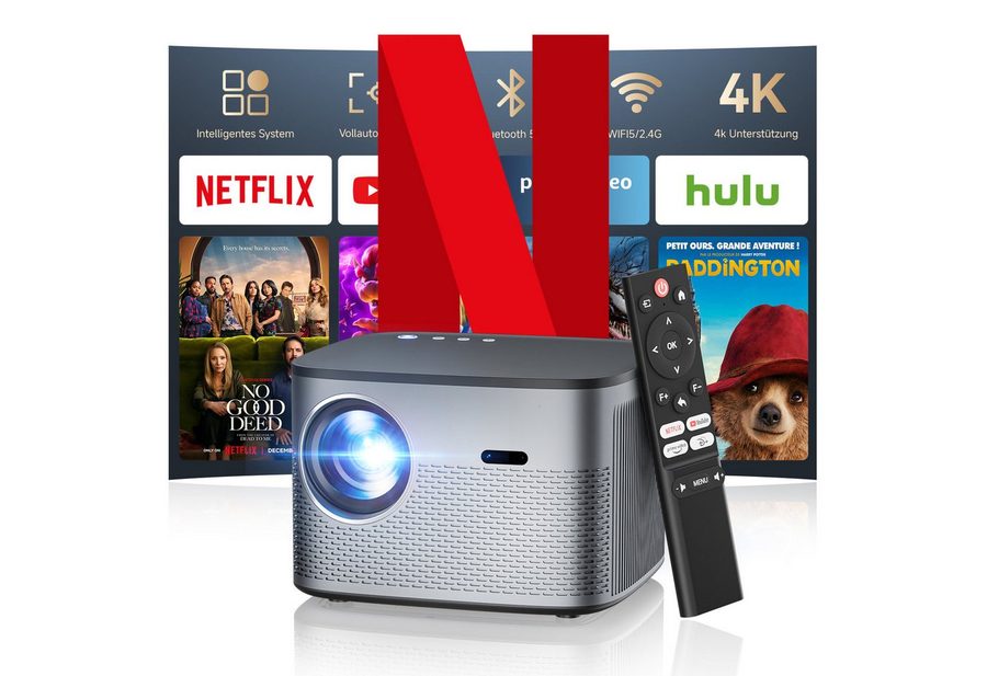 ZOOMCAT Beamer 4K mit Autofokus & Netflix Zertifizierung, Wifi 6 Bluetooth 5.3 Beamer (3840x2160 px, Native 1080P, 800 ANSI, Auto Hindernisvermeidung, Android 13 Projektor) von ZOOMCAT