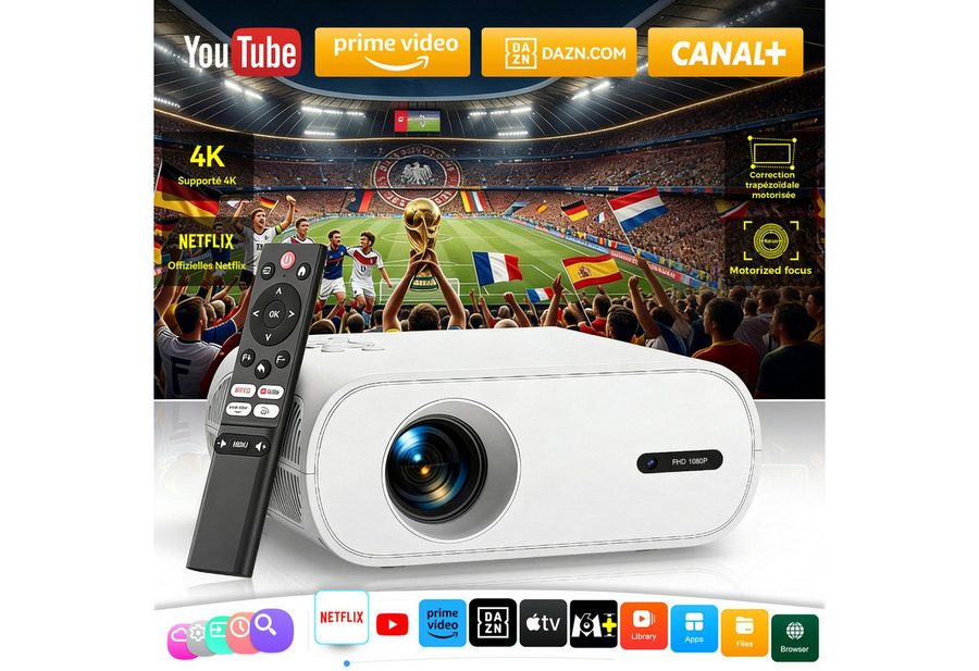 ZOOMCAT Mini Beamer 4K Mit Offiziell zertifizierte App Mini-Beamer (20000 lm, 20000 : 1, 3840x2160, 1920x1080 px, Elektrische Fokussierung, 4D 4P elektronische Trapezkorrektur) von ZOOMCAT