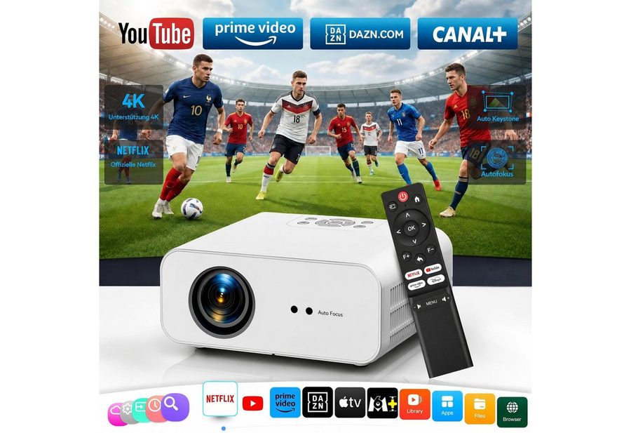 ZOOMCAT 2026 Neuer Smart Beamer 4K Heimkino mit Offiziell Netflix (Autofokus) Beamer (3840x2160 px, 700 ANSI,Auto Fokus, Auto Trapezkorrektur, Auto Hindernisvermeidung) von ZOOMCAT