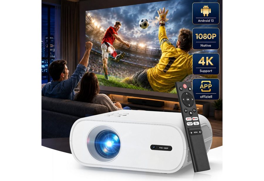 ZOOMCAT 2026 Neuer Mini Beamer 4K mit Offiziell Netflix 1080P WiFi 6 Bluetooth Beamer (3840x2160, 1920x1080 px, 500 ANSI, Elektrische Fokussierung, Auto Trapezkorrektur) von ZOOMCAT