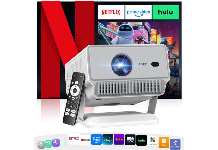 XGODY Native 1080P Full HD Beamer 4K Unterstützt, Kompatibel mit Netflix LCD-Beamer (1200 lm, 1000:1, 3840 x 2160 px, 1200 ANSI Autofokus Outdoor Deckenmontage Projektor für Handy) von XGODY