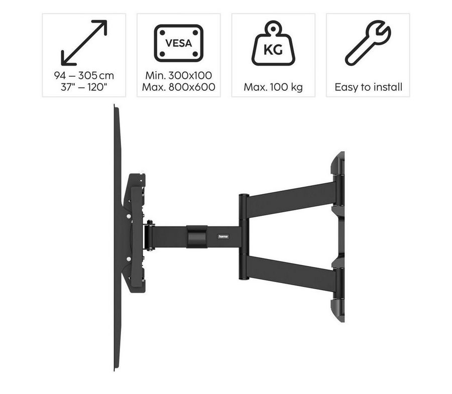 Hama TV-Wandhalterung schwenkbar, vollbeweglich, 94-304,8cm(37"-120), 43", 50",55",65",75", (bis 120 Zoll) von Hama