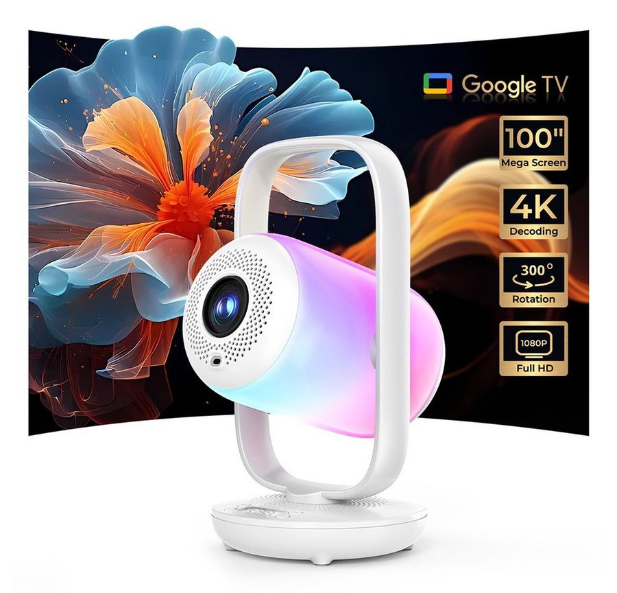 ETOE Starfish 2 LCD-Beamer (3000:1, 1920×1080 px, 1080p Full HD, 4K-Dekodierung, 500 ANSI-Lumen, Google TV mit Netflix) von ETOE
