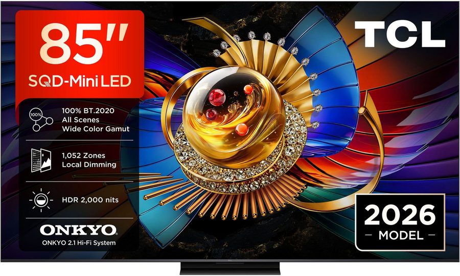TCL 85Q7D ProX1 Mini-LED-Fernseher (215 cm/85 Zoll, 4K Ultra HD, Google TV, SQD-Mini LED, AiPQ Prozessor, ONKYO 2.1, Dolby Vision, Apple AirPlay 2) von TCL