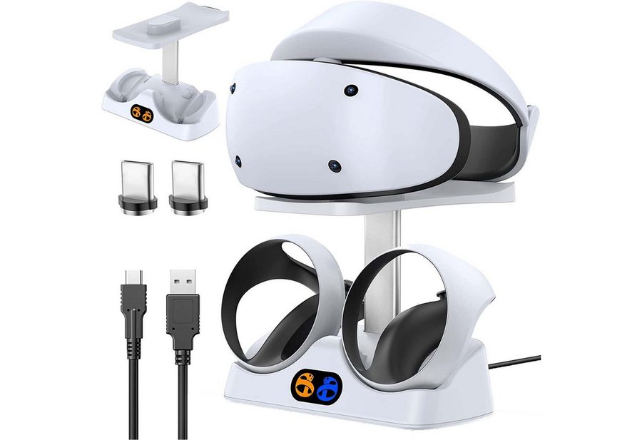 KINSI PS VR2 Ladestation, Ladestation für PS VR2 Controller Ladestation (500 mA, mit Headset Ständer, mit LED Licht, Typ C Kabel) von KINSI