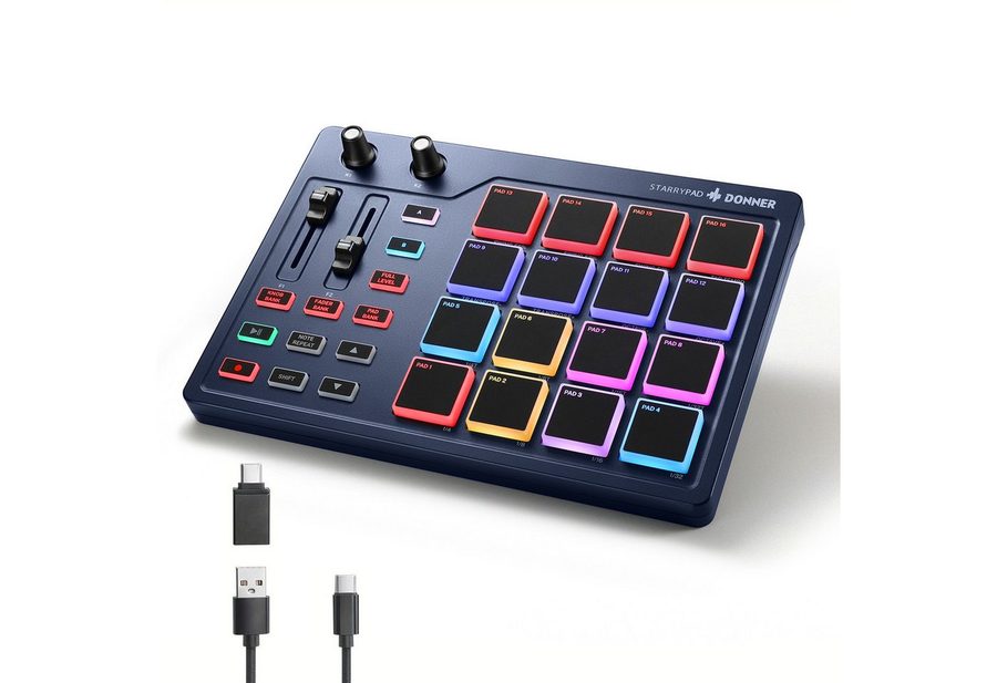 Donner DJ Controller DJ Controller Midi Pad Controller DPD-16, Leicht und leistungsstark von Donner