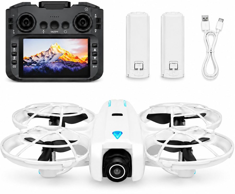 Goldstern-Tech RC-Quadrocopter (Mini Drohne mit 1080P Kamera, 5,6-Zoll-FPV-Display Controller), Optical Flow, bürstenlosem Motor, Auto-Return & 2/3 Akkus von Goldstern-Tech