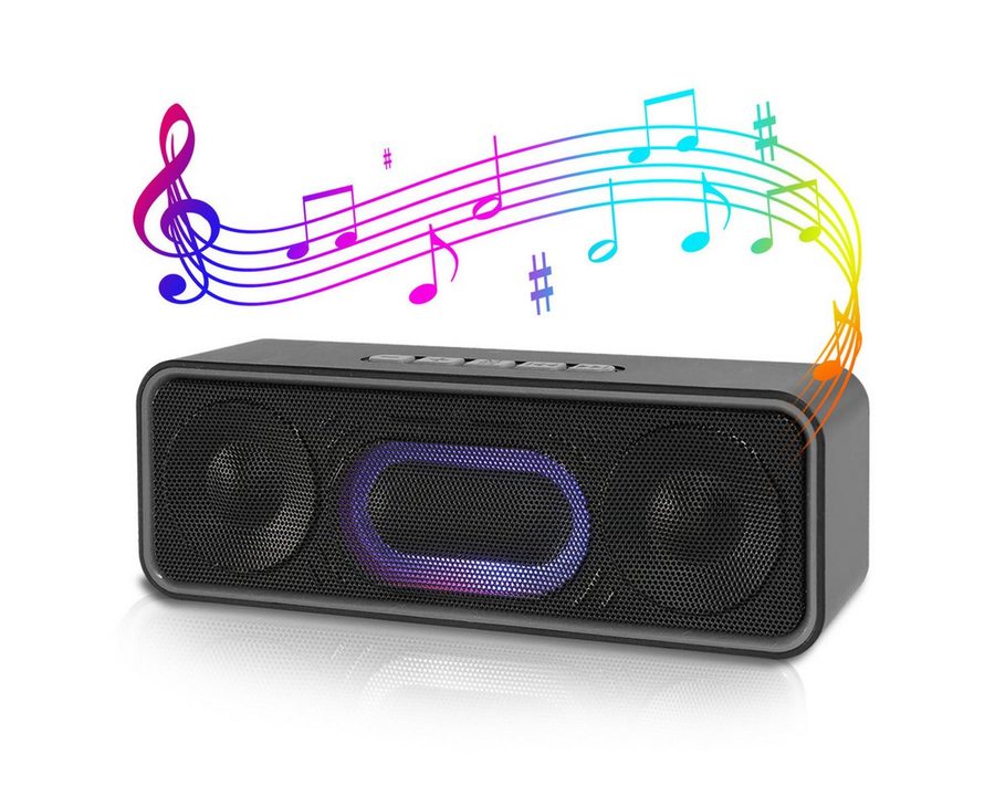 MOPUEA Bluetooth Lautsprecher 3D Surround TWS Tragbarer FM Radio Lautsprecher Bluetooth-Lautsprecher (Bluetooth 5.0 TWS 3D Sound FM Radio LED Licht 1500mAh) von MOPUEA
