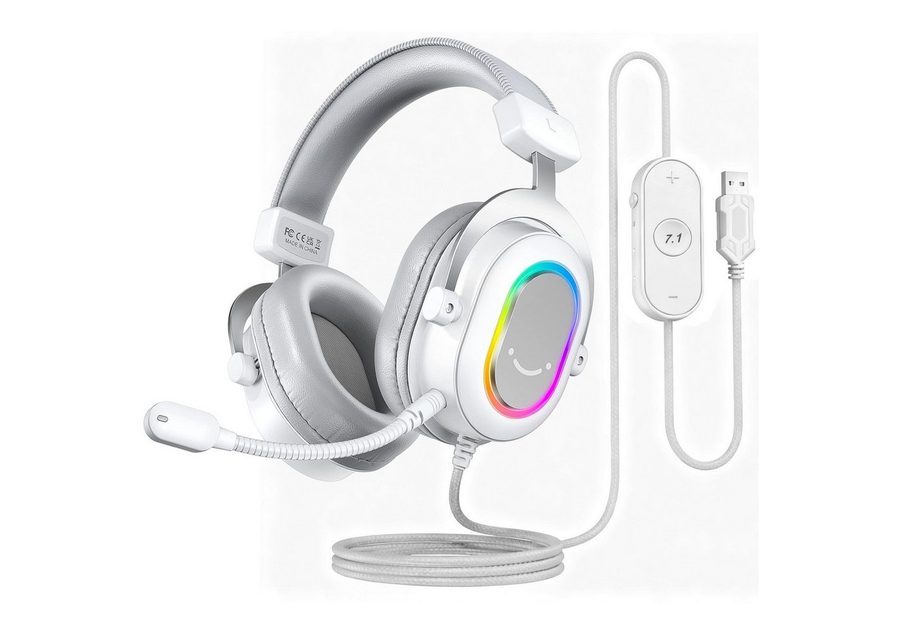FIFINE Mikrofon Headset Gaming PC PS4 PS5 mit Mikrofon Over-Ear Kopfhörer mit Kabel, RGB-Design, 3 Sound-Modi, Surround-Sound und Ohrpolster von FIFINE