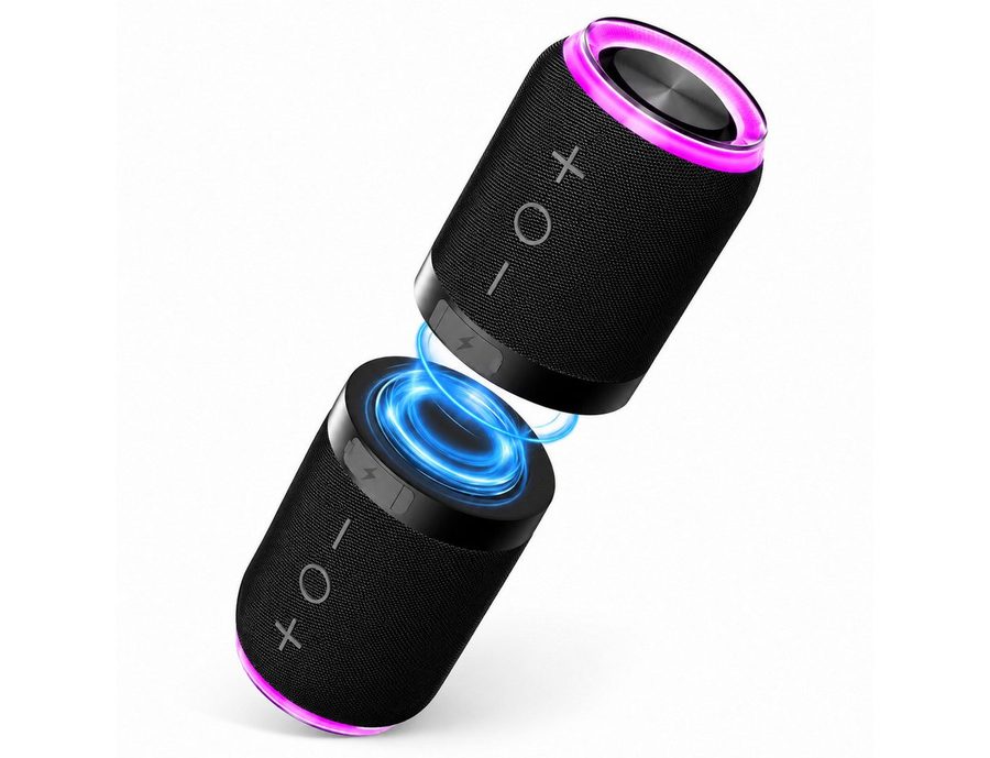 Fyrove 2-in-1 Magnetisch mit Lichteffekten Stereo 360° Surround-Sound Bluetooth-Lautsprecher 2 (Bluetooth 5.4, IPX6 Wasserdicht Magnetisch haftend Trennbar in zwei Einheiten) von Fyrove