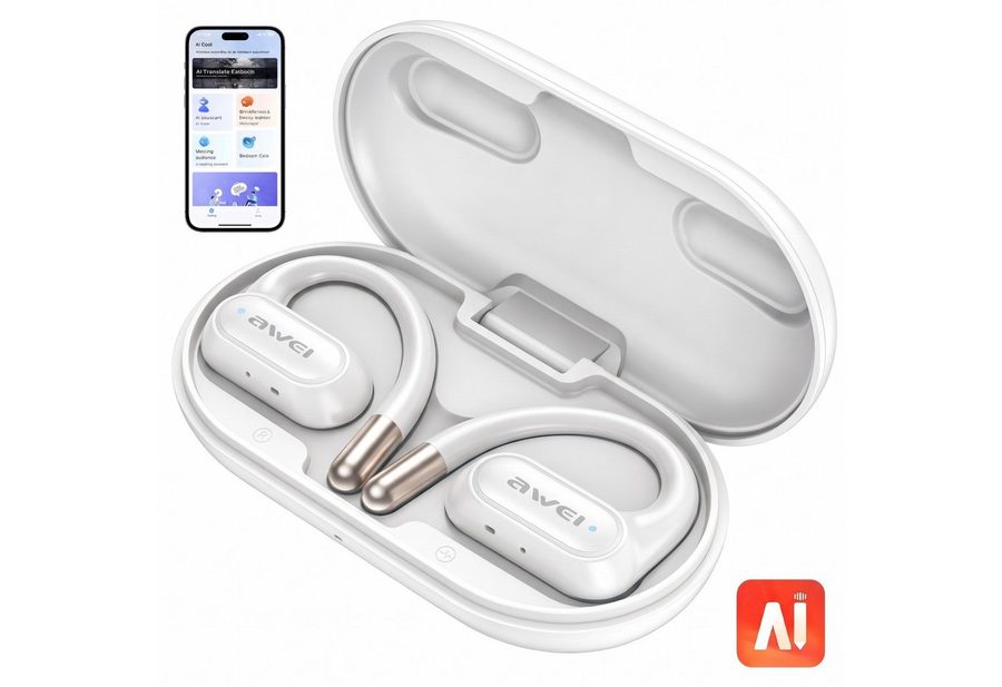 Vashoy Awei T93 Open-Ear-Kopfhörer,AI Übersetzungskopfhörer Bluetooth-Kopfhörer (Doppeltes ENC‑Mikrofon, Sprachübersetzer Kopfhörer, Reduzierung des Anrufrauschens und Intelligente Bassoptimierung, Touch-Steuerung, Bluetooth 6.0, IPX6, Kopfhörer mit Ohrhaken, 40h Akku, für Sport & Büro) von Vashoy