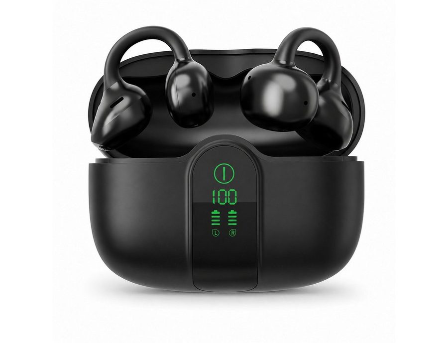 Futicare Bluetooth Kopfhörer, Clip-On-Kopfhörer Bluetooth 6.0, Open-Ear-Kopfhörer (Sportkopfhörer mit Ohrclip, Dual-Mikrofon, 48 Std. Akku,IPX5,Schwarz) von Futicare