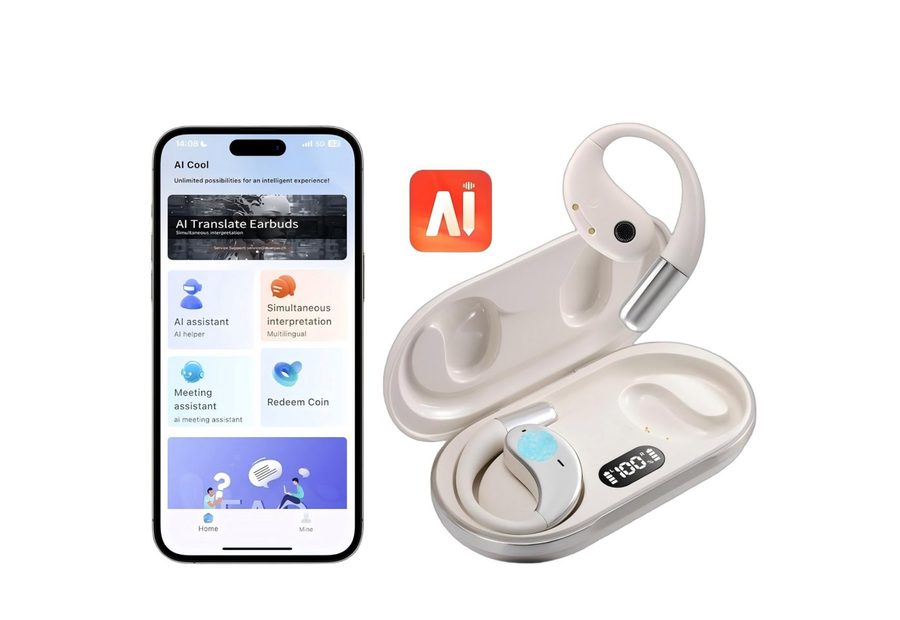 Forrlite Open-Ear Ohrhörer mit Sprachübersetzung und smarter App Bedienung Open-Ear-Kopfhörer (Bluetooth Kopfhörer mit Ohrbügel für Telefonate Reisen und Freizeit, Ohrbügel-Design mit App-Steuerung und Sprachfunktionen) von Forrlite