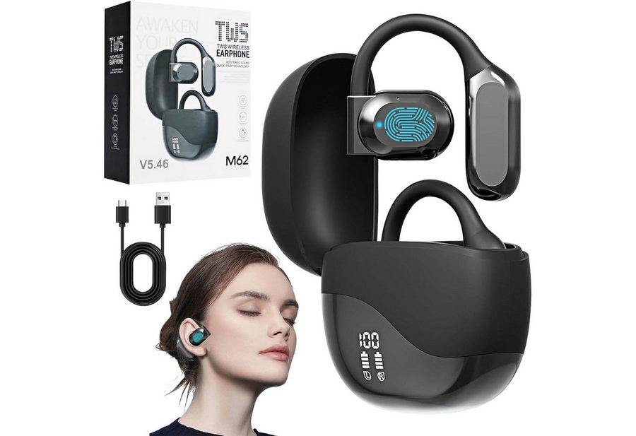MOPUEA Bluetooth Kopfhörer Übersetzungs Kopfhörer Open-Ear-Kopfhörer Open-Ear-Kopfhörer (Clip-on Sport-Kopfhörer, Bluetooth 5.4, Offenes Ohrclip-Design, Echtzeit-Übersetzung in 144 Sprachen, Ohrhörer Übersetzergerät für Übung, Büro, Alltag, Arbeit, Reisen) von MOPUEA