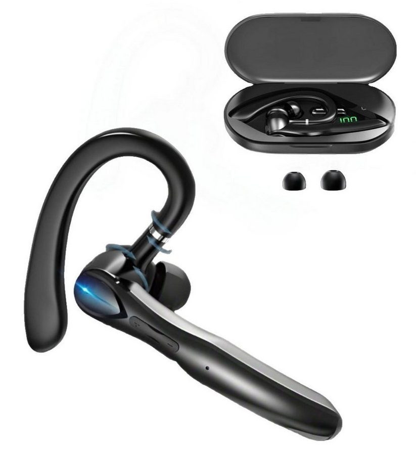 Toomoke Headset Bluetooth,In-Ear-Kopfhörer,Freisprech Headset,Dual Mikrofon wireless In-Ear-Kopfhörer (Ohrhörer für Autofahren/Business/Büro, für iPhone/Android/Laptop, mit 400mAh-Ladeetui, Geräuschunterdrückung und Doppelmikrofon,LED Ladebox,schwarz) von Toomoke
