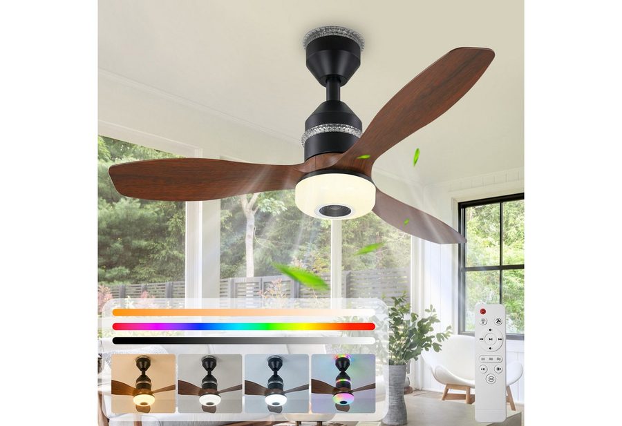 Lapamax Deckenventilator mit Beleuchtung, RGB Ventilator mit Bluetooth-Lautsprecher, 61CM, Leise Umgebungslicht, 3 Geschwindigkeitsstufen, 3-Farbtemperatur von Lapamax