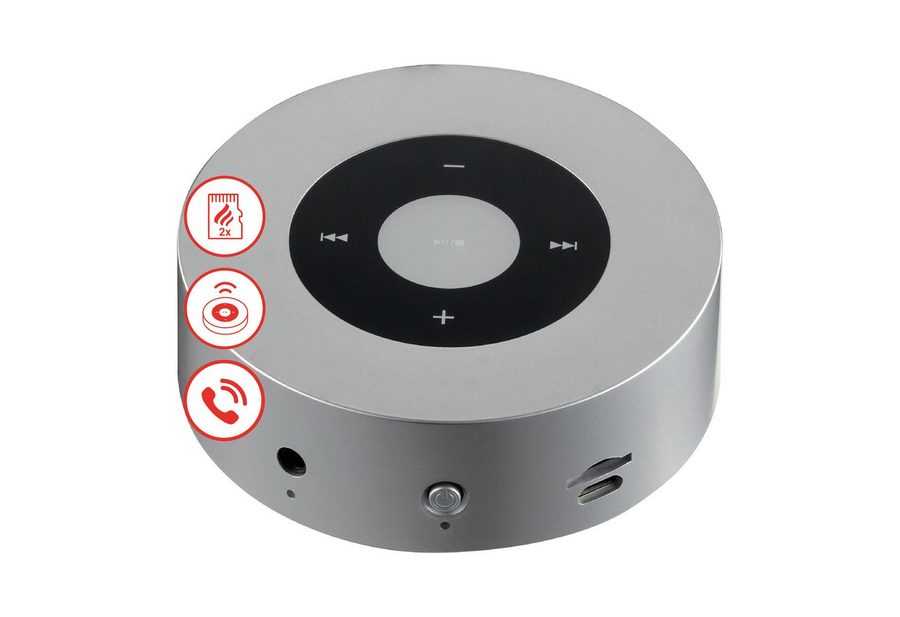 KAMINIO KAMINIO Knister Lautsprecher MORITZ - Soundbox mit Kaminfeuer-Tönen, Bluetooth, AUX, Akku - Silber von KAMINIO