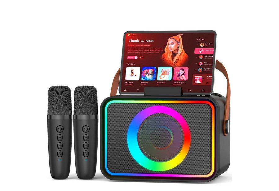ANYSUN Karaoke Maschine mit 2 Karaoke Mikrofonen, Tragbare Karaoke Box Bluetooth-Lautsprecher (Party-Lautsprecher, Karaoke-All-in-One-Maschine, mit Lichteffekten) von ANYSUN