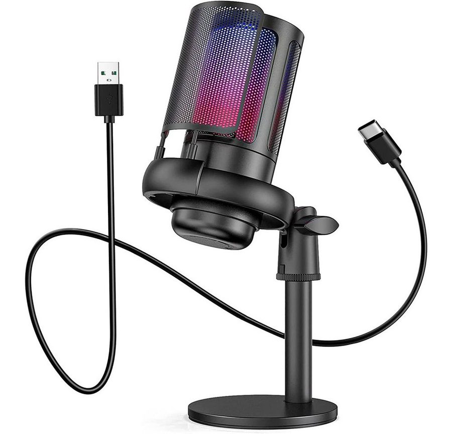 TUWENA Mikrofon Gaming Mikrofon PC RGB, USB Microphone Kit mit 3,5mm-Kopfhörerbuchse, USB Microphone für Streaming Podcast Studio, Ein-Klick-Stummschaltung von TUWENA